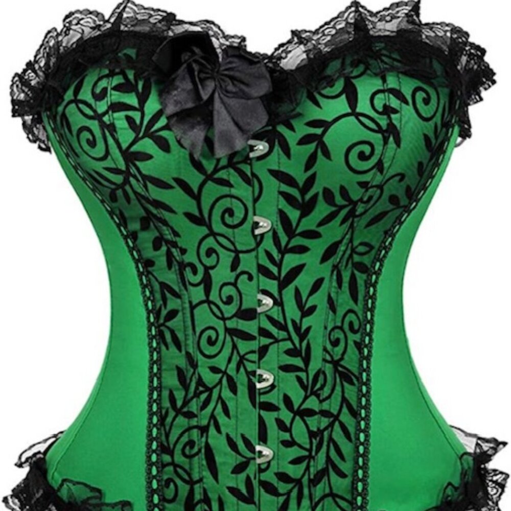 Floral Lace Overlay Trim Satin Corset Top *BRAND NEW